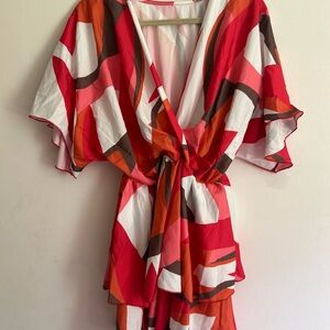 Vibrant Red and Orange Patterned Dress